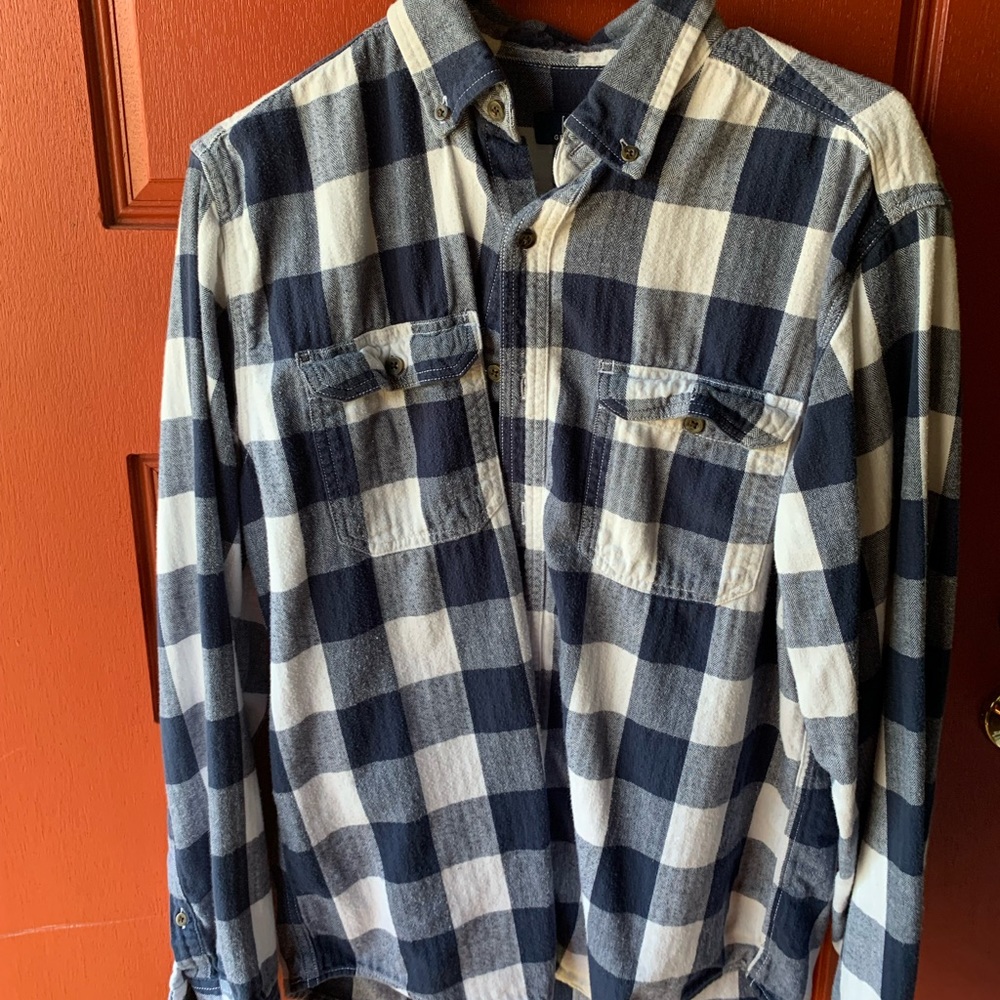 George Navy and White plaid button up shirt